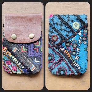 🌎👽 Free People Boho Embroidered Repurposed vtg banjara hippie Wallet card case